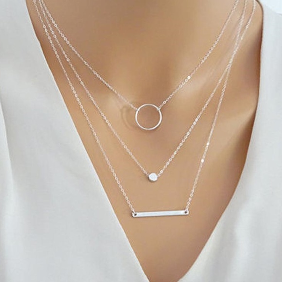 Danity Triple Layered Circle Bar Silver Sold - Picture 1 of 4